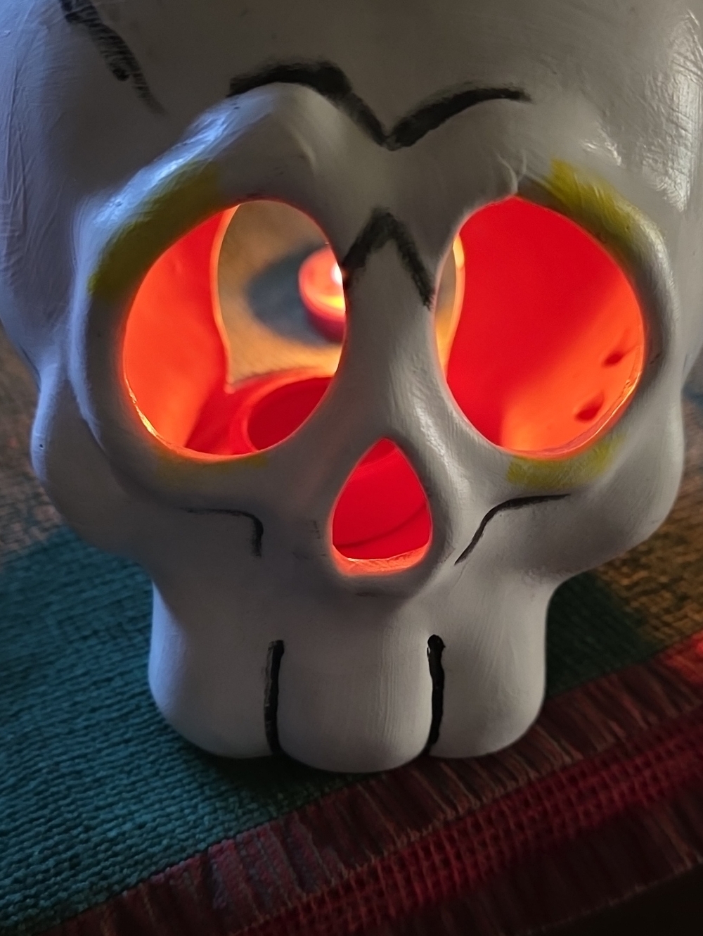 White Ceramic Skull Candle Holder with Glow